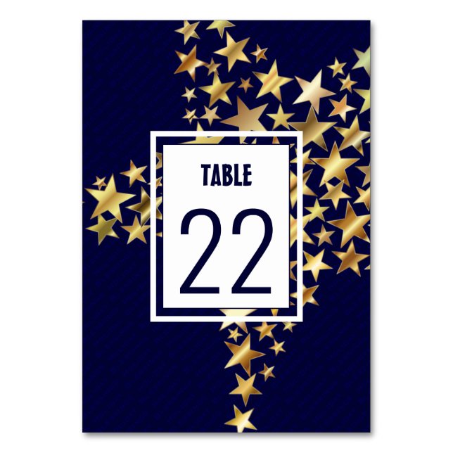 Elegant Dark Blue | GOLD STARS | Festive Table Number (Front)