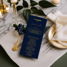 Elegant Dark blue & gold Wedding Program classy