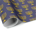 Elegant Dark Blue | Hanukkah | MENORAH Wrapping Paper<br><div class="desc">Elegant dark midnight blue MENORAH Wrapping Paper,  showing with faux gold menorah in a tiled pattern. This is a minimalist,  simple,  elegant design,  especially suitable for Hanukkah giftwrap or crafts.</div>