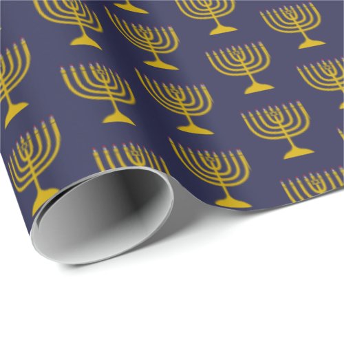 Elegant Dark Blue  Hanukkah  MENORAH Wrapping Paper
