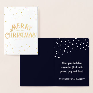 Elegant Dark Blue Merry Christmas Gold/Silver Foil Card