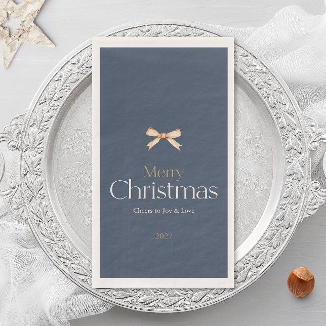 Elegant Dark Blue Merry Christmas Guest Towels (Creator Uploaded)
