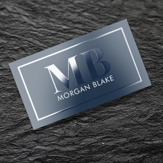 Elegant Dark Blue Monogram Modern Executive Design Raised Spot UV Business Card