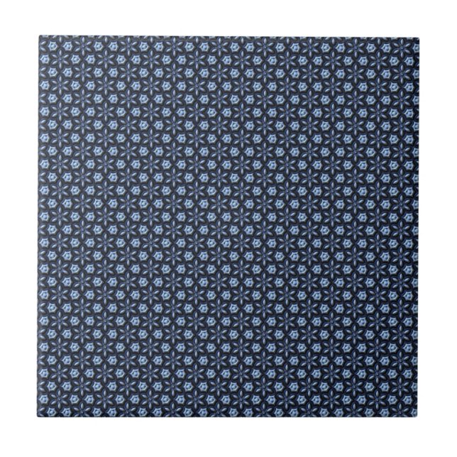 Elegant Dark Blue Ornate Pattern Ceramic Tile (Front)