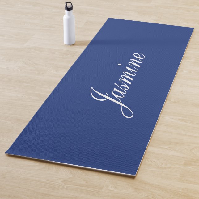Elegant Dark Blue Personalized Name Yoga Mat (In Situ)