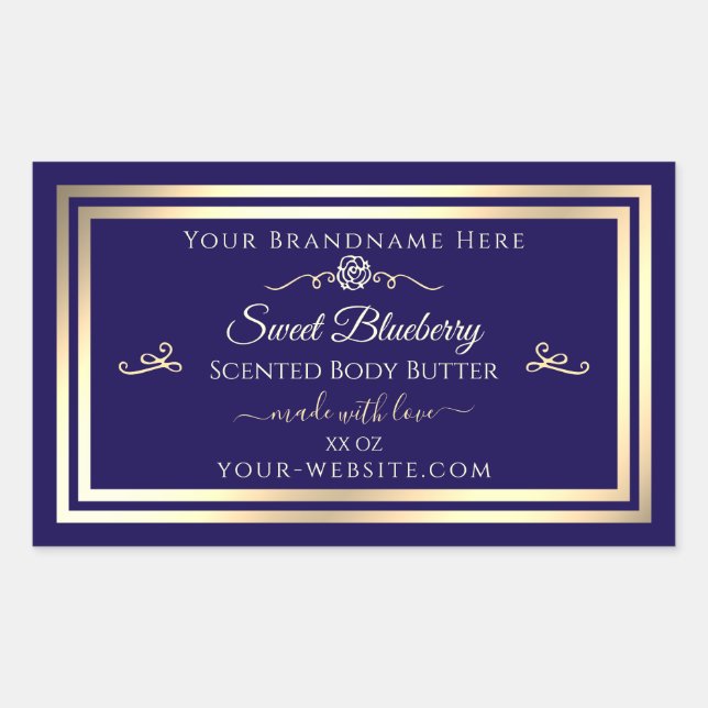 Elegant Dark Blue Product Label Gold Shimmer Frame (Front)