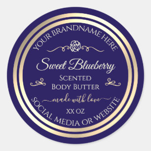 Elegant Dark Blue Product Label Gold Shimmer Frame