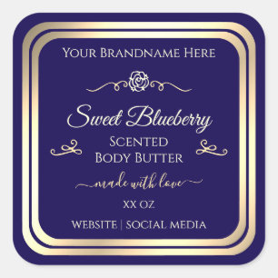 Elegant Dark Blue Product Label Gold Shimmer Frame