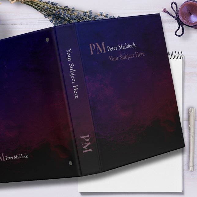 Elegant Dark Blue Purple Black Monogrammed 3 Ring Binder (Creator Uploaded)
