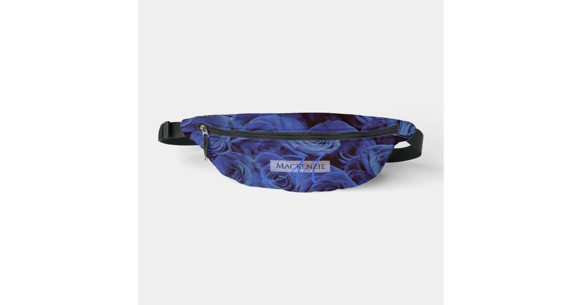 Elegant dark blue roses blue flowers blue floral fanny pack | Zazzle