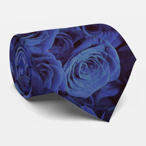 Elegant dark blue roses blue flowers blue floral neck tie