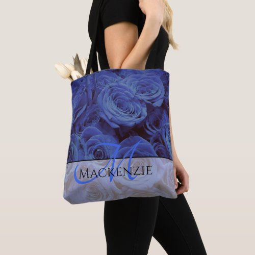Elegant dark blue roses blue flowers blue floral tote bag