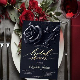 Elegant Dark Blue Roses Gothic Bridal Shower Invitation