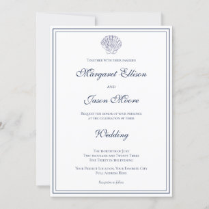 Elegant Dark Blue Shell Wedding Invitation
