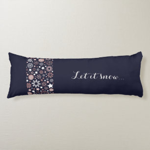 Elegant dark blue, shiny pink metallic snowflakes body pillow