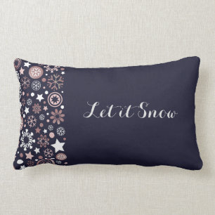 Elegant dark blue, shiny pink metallic snowflakes  lumbar pillow