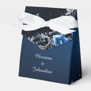 Elegant Dark Blue & Silver Wedding Favor Boxes