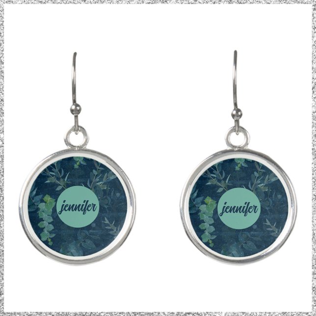 Elegant Dark Blue & Teal Green Leaves  Earrings (Creator Uploaded)