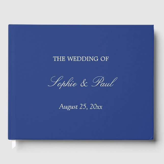 Elegant Dark Blue Wedding Guest Book (Front)