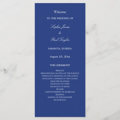 Elegant Dark Blue Wedding Program