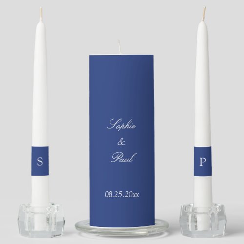 Elegant Dark Blue Wedding Unity Candle Set