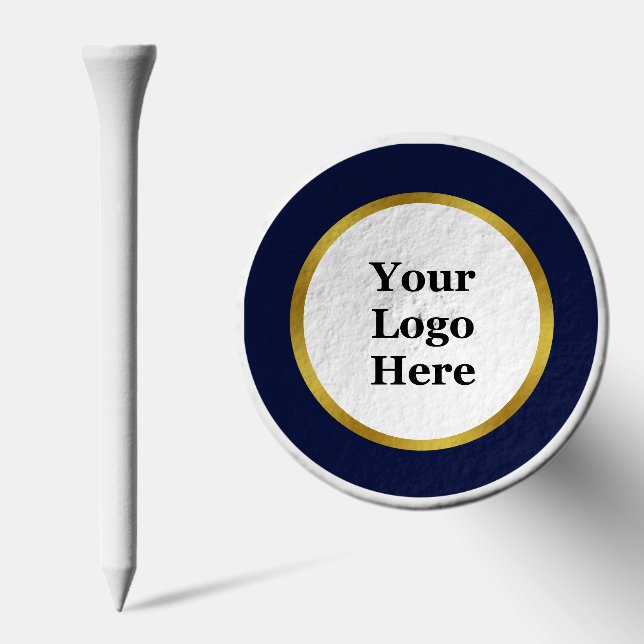 Elegant Dark Blue White and Gold Business Logo Golf Tees (Combo)