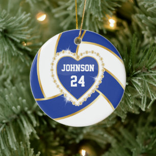 Elegant Dark Blue, White and Gold Volleyball Ceramic Ornament