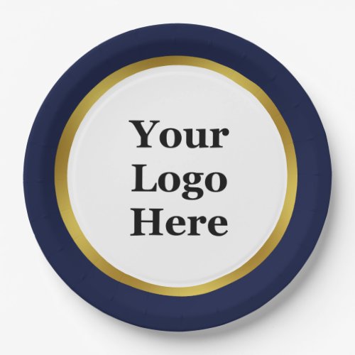 Elegant Dark Blue White and Gold Your Logo Here  Paper Plates