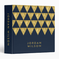 Elegant Dark Blue with Faux Gold Triangle 3 Ring Binder