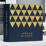 Elegant Dark Blue with Faux Gold Triangle 3 Ring Binder<br><div class="desc">Elegant dark blue binder that you can personalize with your name featuring faux gold foil triangle pattern. Great for office or school. Personalize it by replacing the placeholder text. For more options such as to change the font and its size click the "Customize" button. *Please note that the Zazzle Watermark...</div>