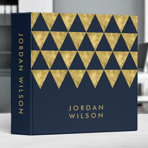 Elegant Dark Blue with Faux Gold Triangle 3 Ring Binder