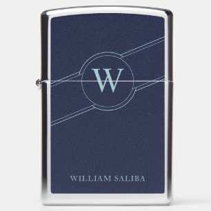 Elegant Dark Blue Zippo Lighter with Monogram and