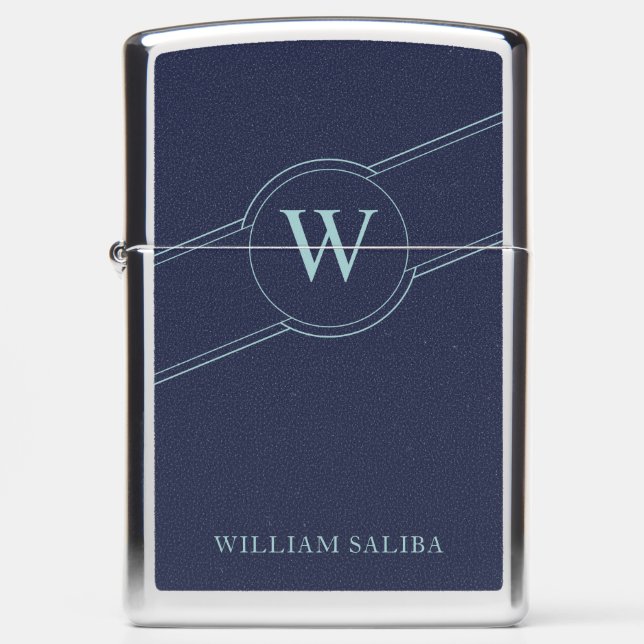 Elegant Dark Blue Zippo Lighter with Monogram and (Front)