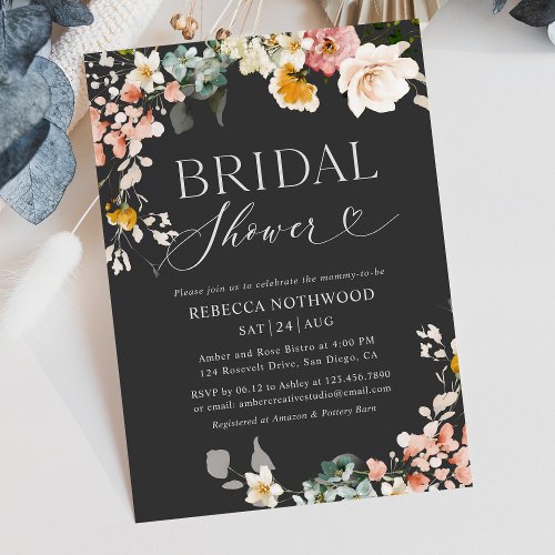 Elegant Dark Boho Bridal Shower Invitation