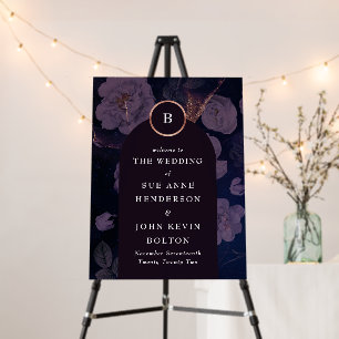 Elegant Dark Boho Floral Arch Gold Wedding Sign