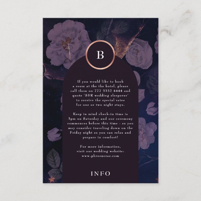 Elegant Dark Boho Floral Arch Rose Gold Wedding Enclosure Card (Front)