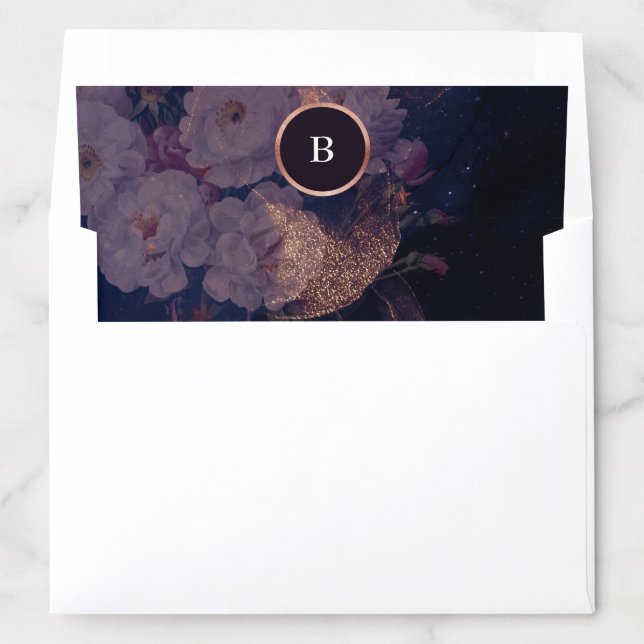 Elegant Dark Boho Floral Arch Rose Gold Wedding Envelope Liner (In Envelope)