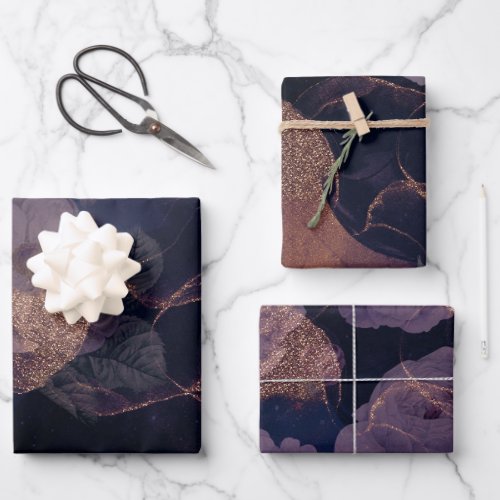 Elegant Dark Boho Floral Purple Fantasy Botanical Wrapping Paper Sheets