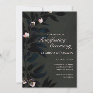 Elegant Dark Boho Handfasting Floral Leaves Invitation