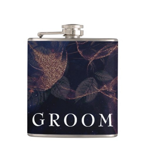 Elegant Dark Boho Purple Rose Gold Groomsmen Flask