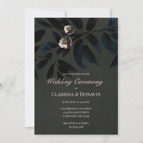 Elegant Dark Boho Wedding Floral Leaves Invitation