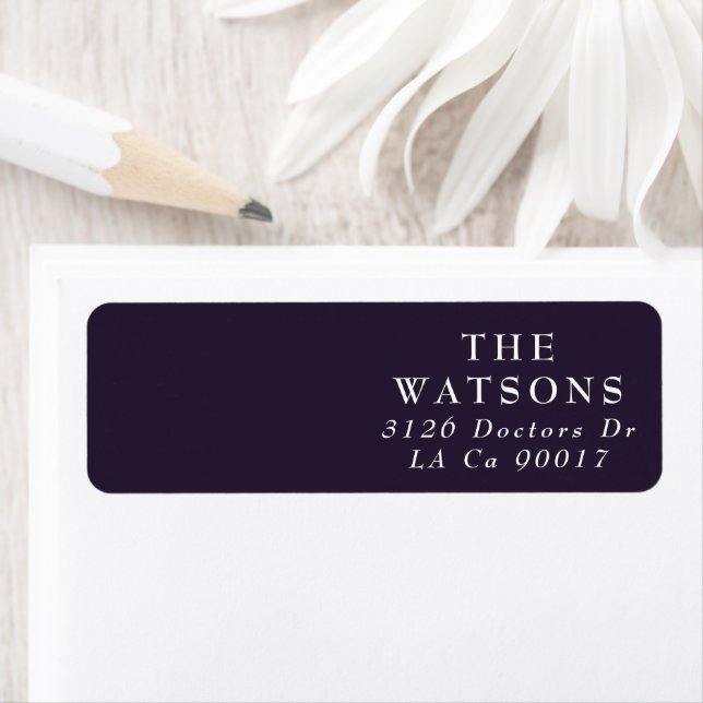 Elegant Dark Boho White on Purple Wedding Label (Insitu)