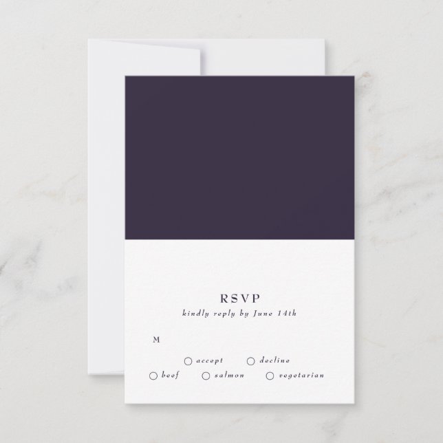 Elegant Dark Boho White on Purple Wedding RSVP Card (Front)