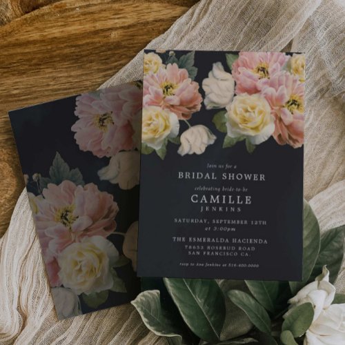 Elegant Dark Botanical Bridal Shower Invitation