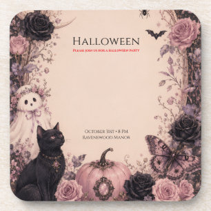 Elegant Dark Botanical Halloween Party Beverage Coaster