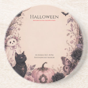 Elegant Dark Botanical Halloween Party Coaster
