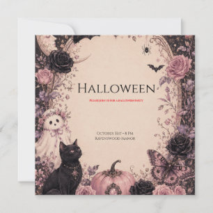 Elegant Dark Botanical Halloween Party Invitation