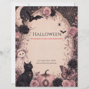 Elegant Dark Botanical Halloween Party Letterhead