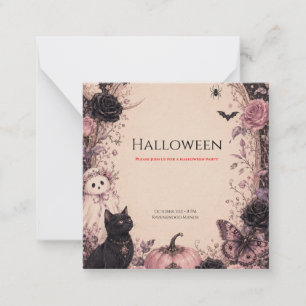 Elegant Dark Botanical Halloween Party Note Card