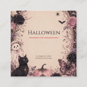 Elegant Dark Botanical Halloween Party Square Business Card